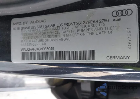 2016 Audi A6 2.0T Premium Plus from USA, damaged, VIN WAUGFAFC4GN085049